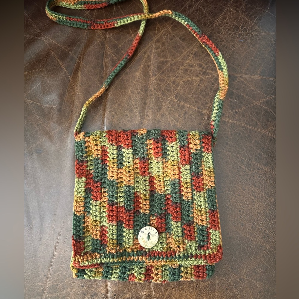 Handmade crochet purse multi colors boho style handbag